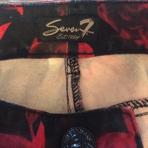 Seven7 red/pink/black rose/floral skinny jeans.